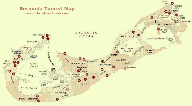 Bermuda tourist map of island